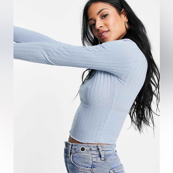 ASOS DESIGN curve lettuce edge crop t-shirt in dusty blue size us 24 - Picture 2 of 6